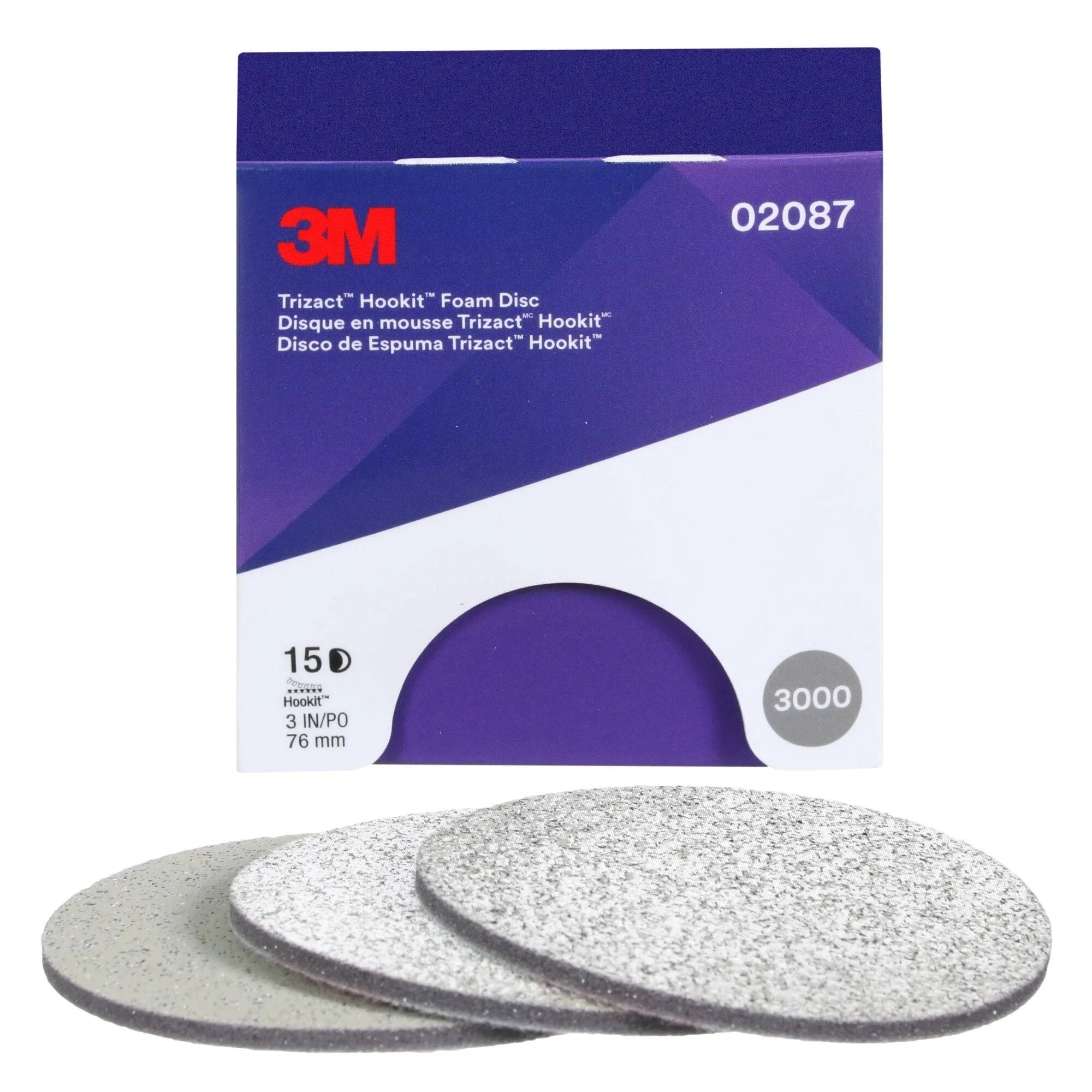 3M™ Trizact™ Hookit™ Foam Disc 02087 3” P3000, 15 Discs/Carton