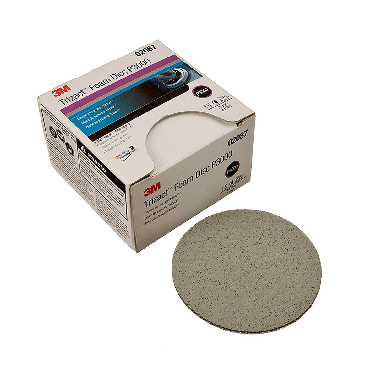 3M™ Trizact™ Hookit™ Foam Disc 02087 3” P3000, 15 Discs/Carton