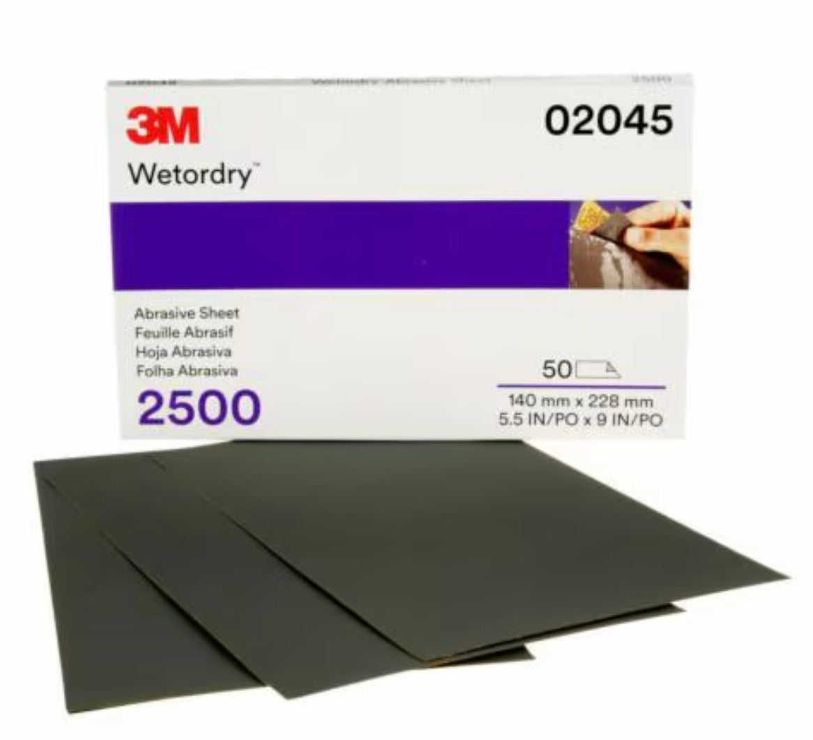 3M ™ Wetordry™ Paper Half Sheet, 401Q, 02045, P2500 5 1/2 in x 9 in (13.97 cm x 22.86 cm)