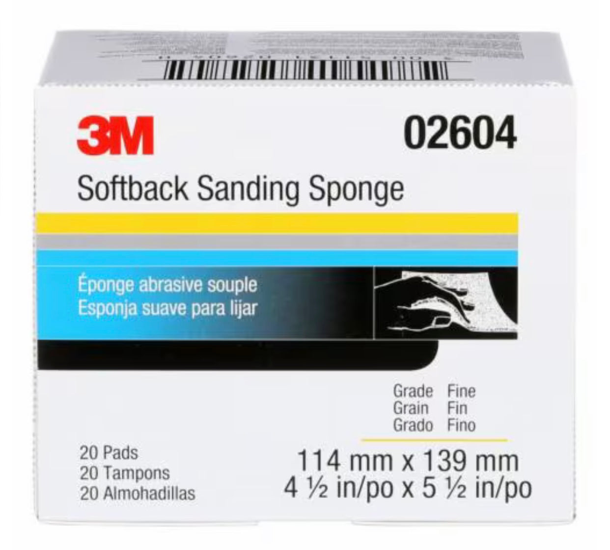 3M™ Softback Sanding Sponge, 02604 ; 4 1/2 in x 5 1/2 in (11.43 cm x 13.97 cm), Fine